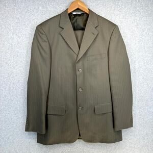 Versini Suit Blazer Jacket Mens Size 41 Long Brown Pinstripe 100% Wool 3-Button
